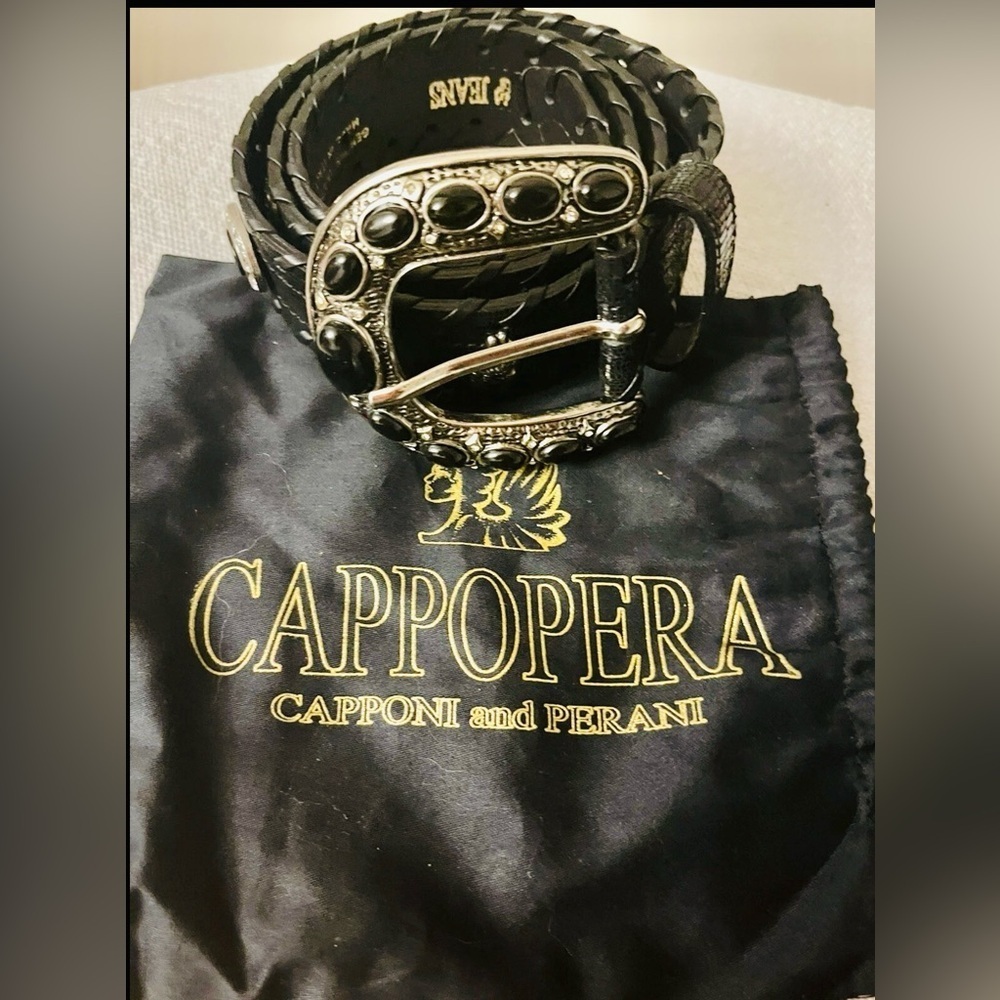 New Western Style Cappopera Black Italian leather Belt Size M Accent Buckle